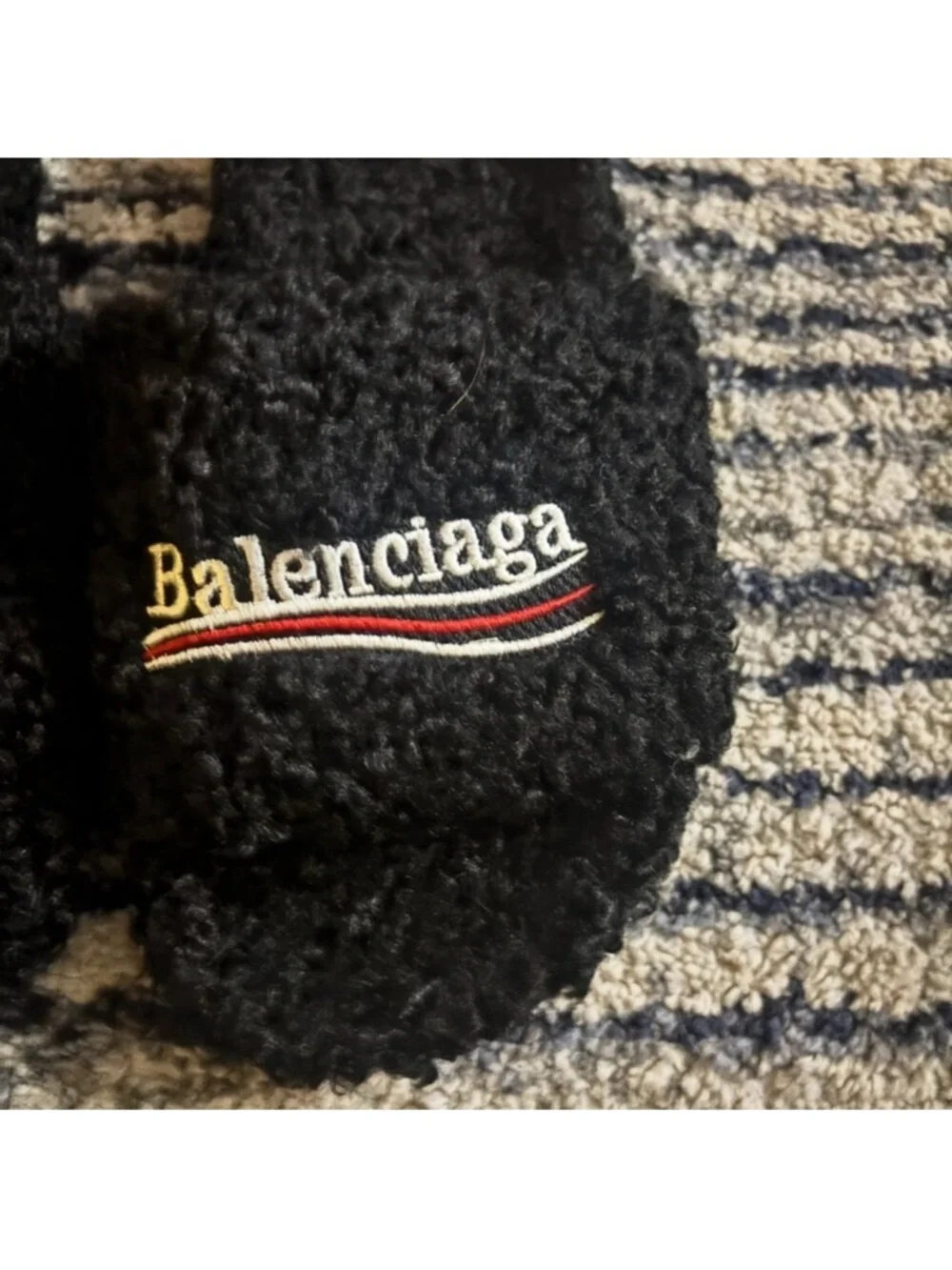 Balenciaga Black Fuzzy Logo Slide Sandals - Picture 2 of 4